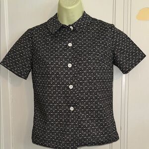 Vintage 60s Country‎ Set Black & White Small Print Short Sleeve Cropped Shirt